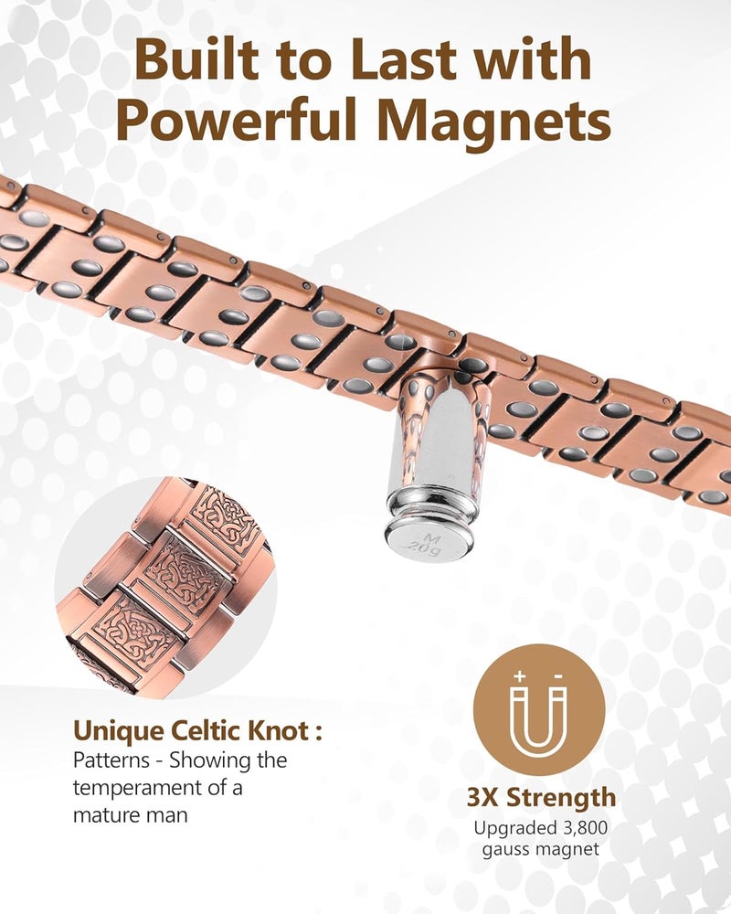 Feraco Copper Bracelet for Men 3X Strength,Magnetic Therapy Bracelet Copper Jewelry with Powerful 3800 Gauss Magnets - Image 3